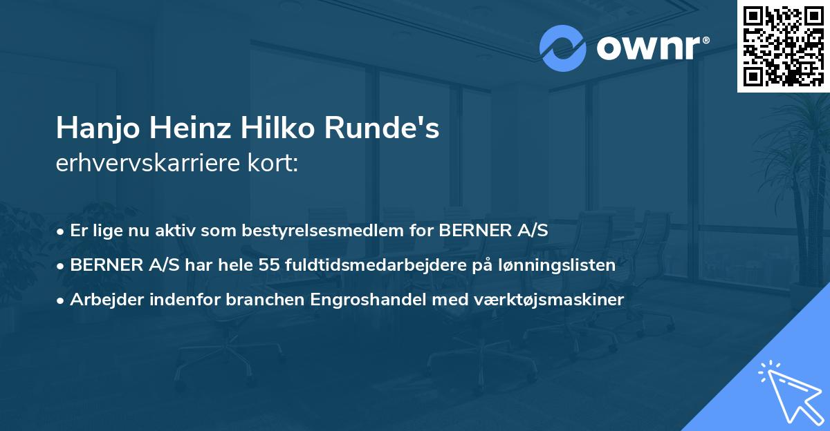 Hanjo Heinz Hilko Runde's erhvervskarriere kort