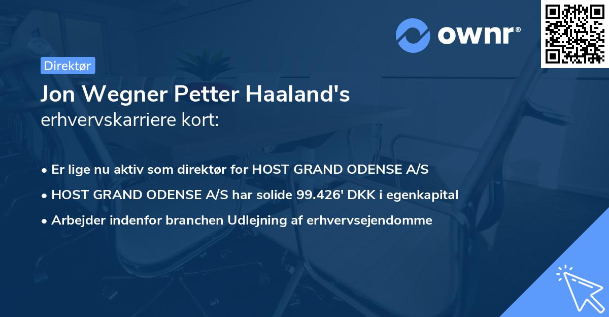 Jon Wegner Petter Haaland's erhvervskarriere kort