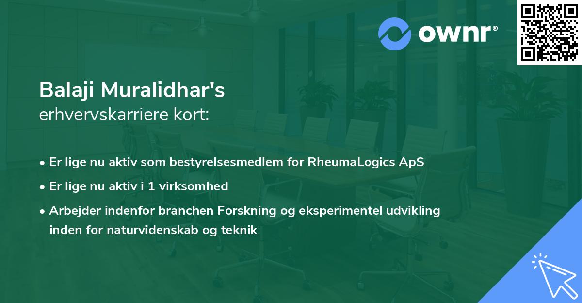 Balaji Muralidhar's erhvervskarriere kort