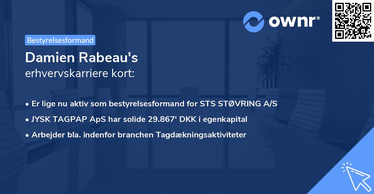 Damien Rabeau's erhvervskarriere kort
