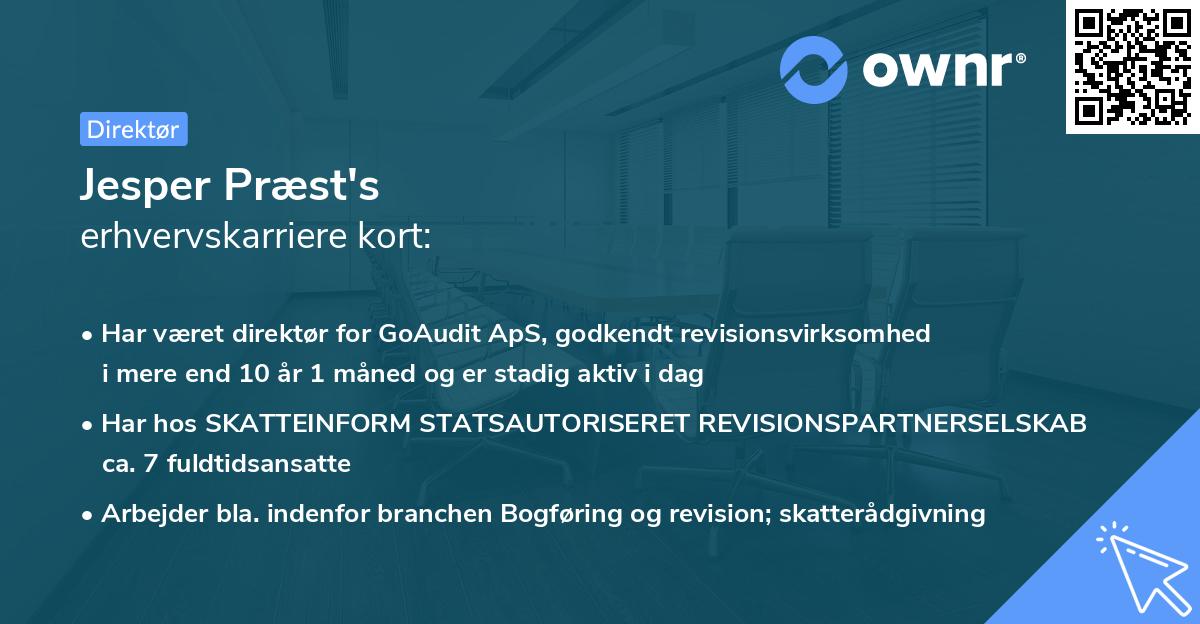 Jesper Præst's erhvervskarriere kort
