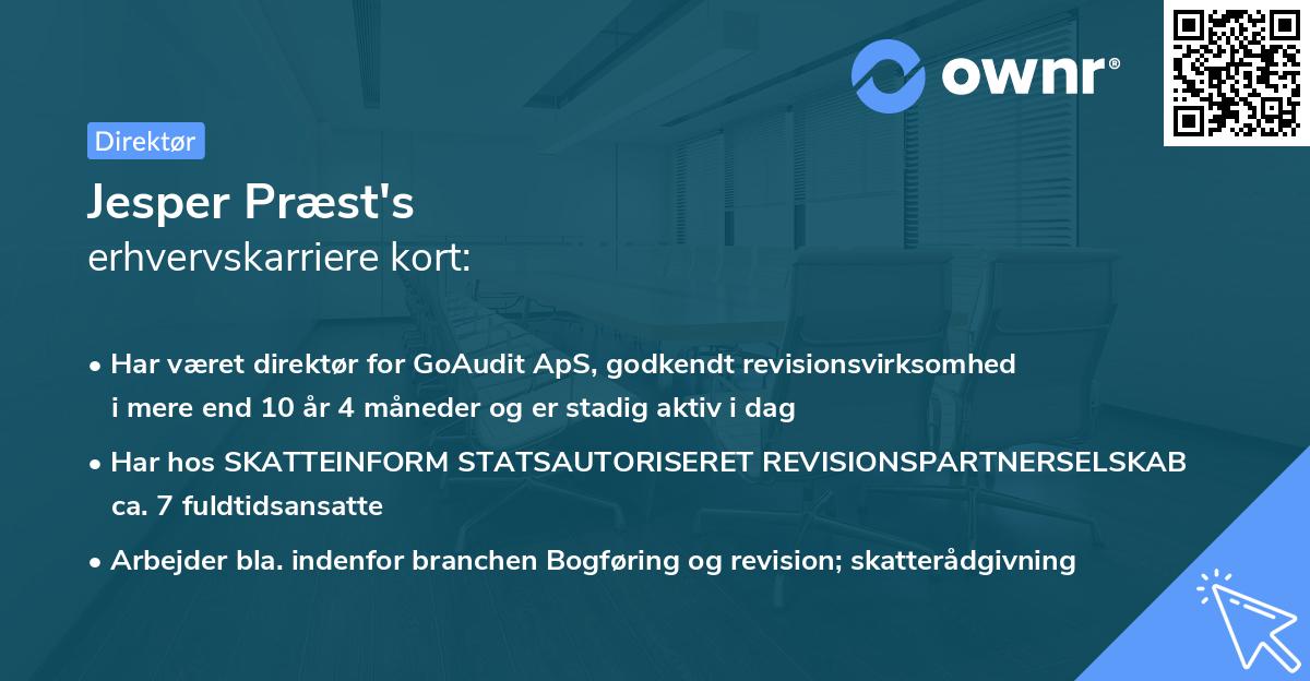 Jesper Præst's erhvervskarriere kort