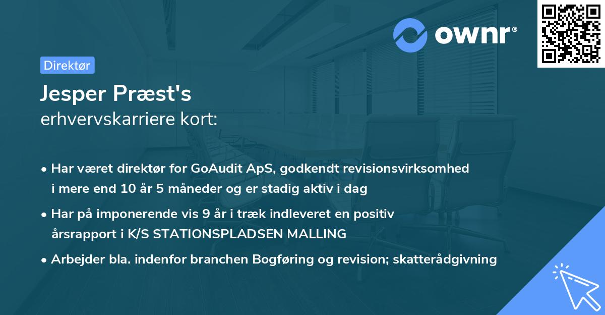 Jesper Præst's erhvervskarriere kort