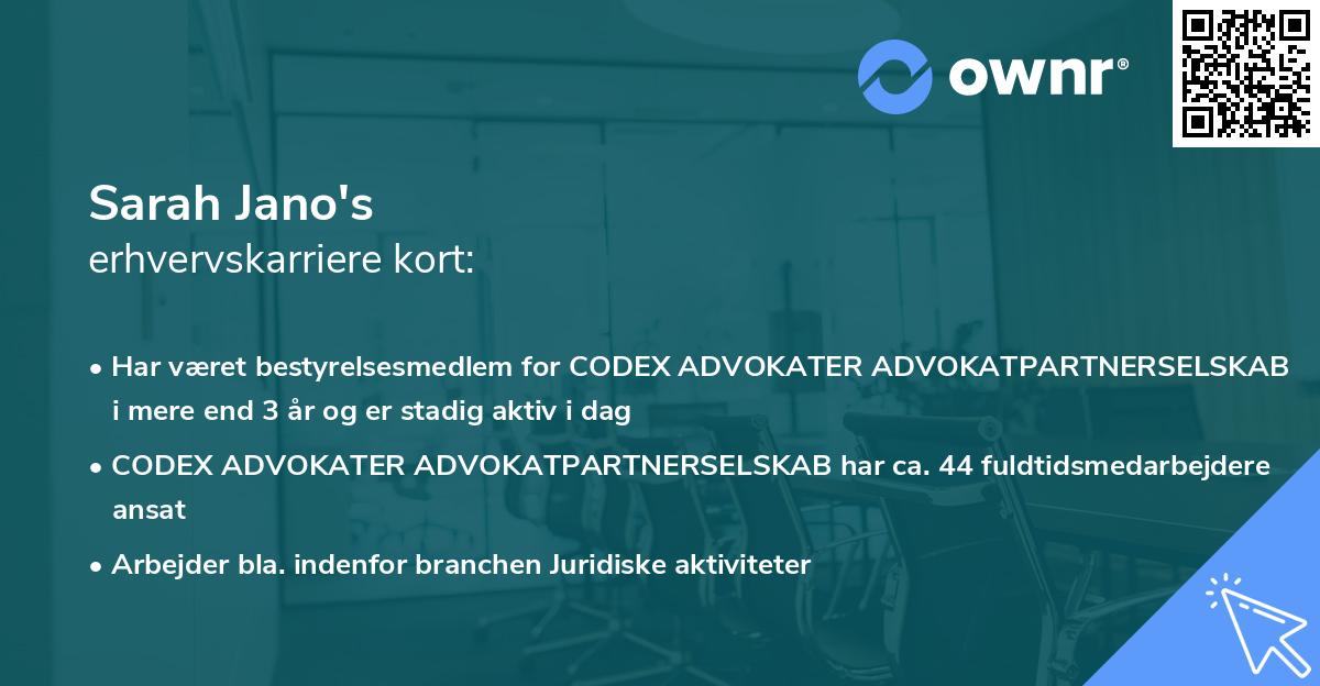 Sarah Jano's erhvervskarriere kort