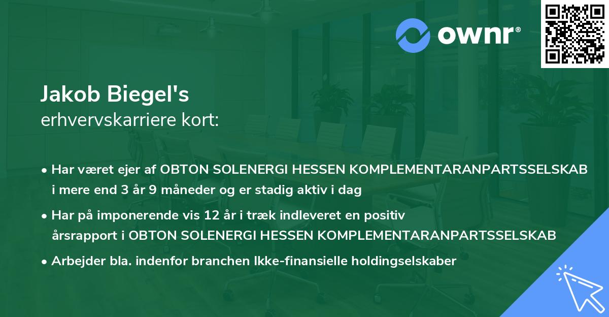 Jakob Biegel's erhvervskarriere kort