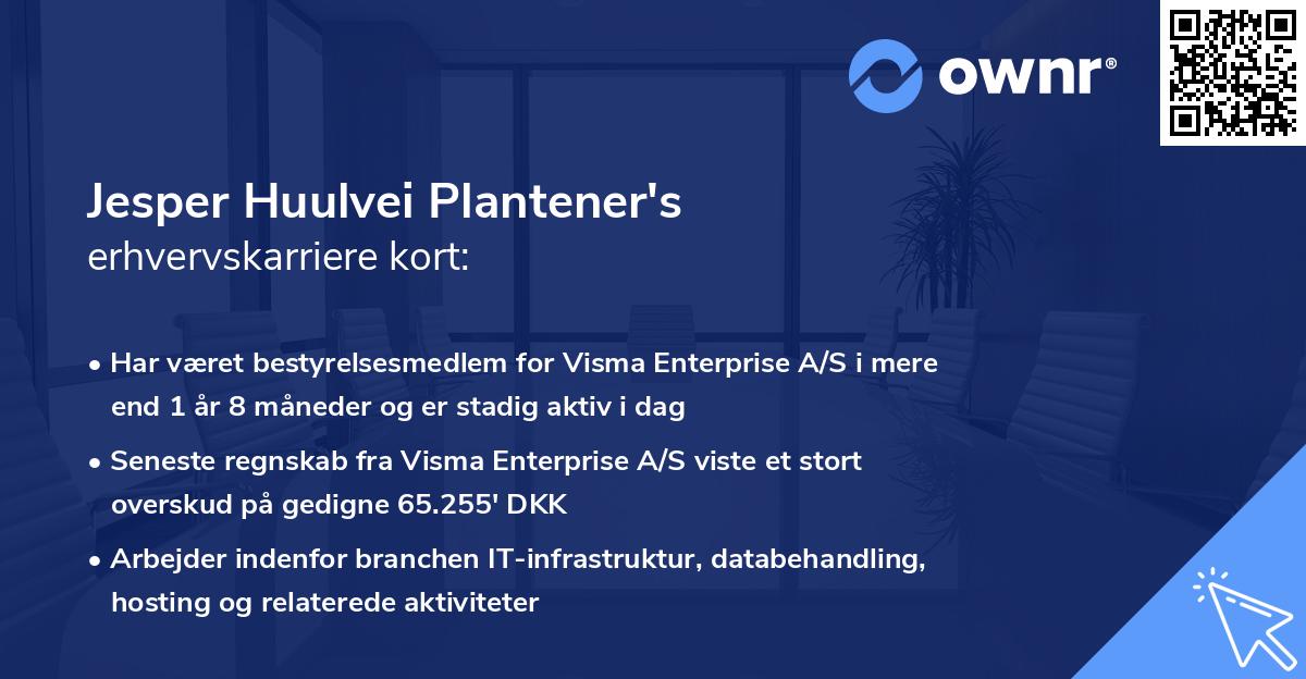 Jesper Huulvei Plantener's erhvervskarriere kort