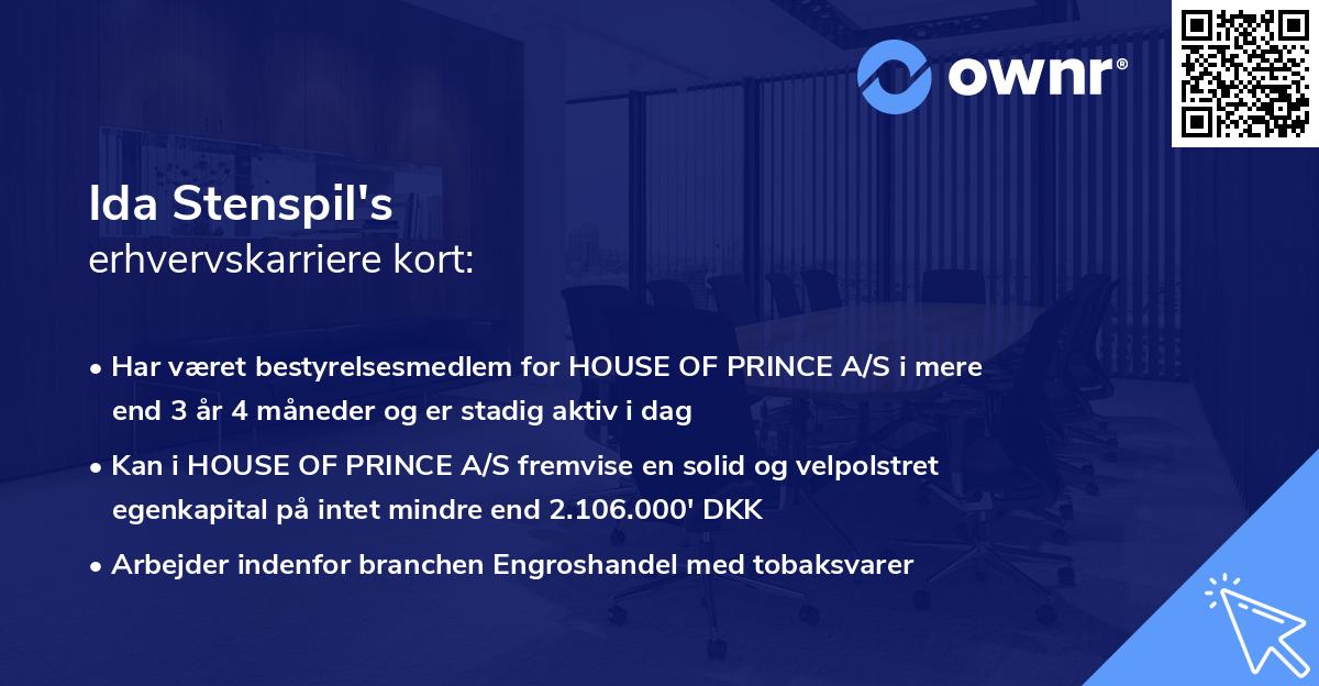 Ida Stenspil's erhvervskarriere kort