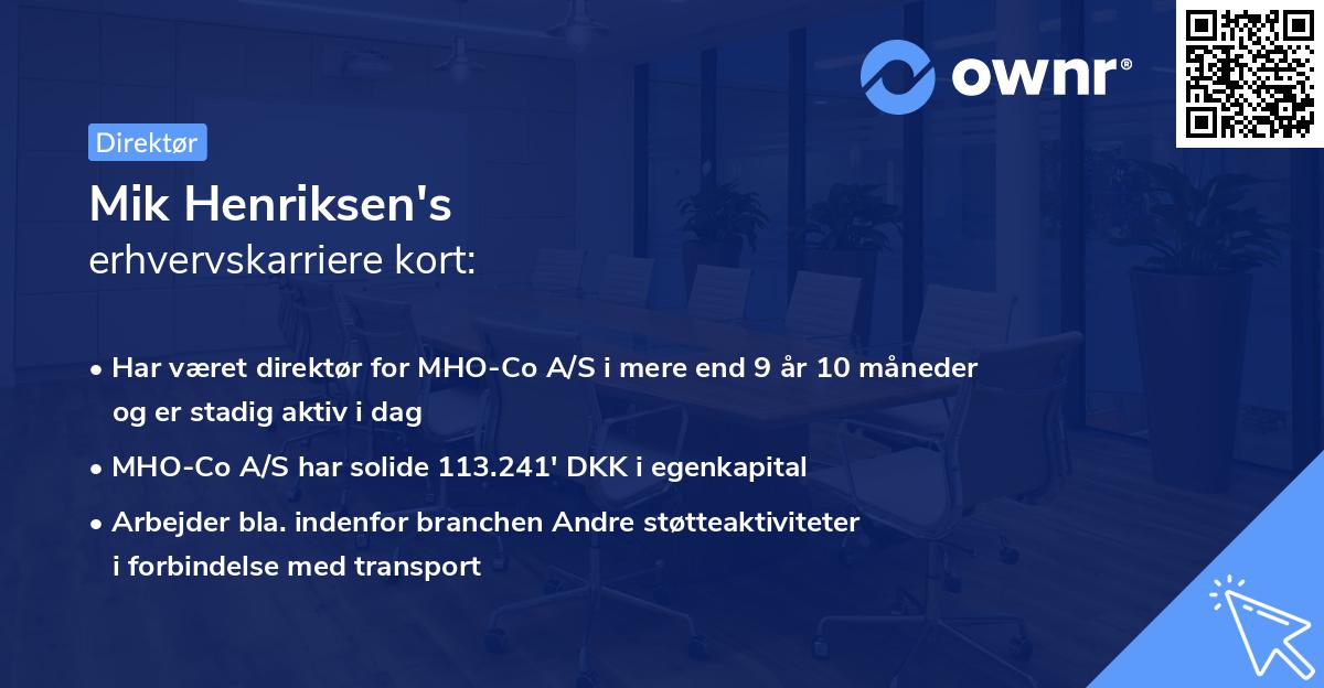 Mik Henriksen's erhvervskarriere kort