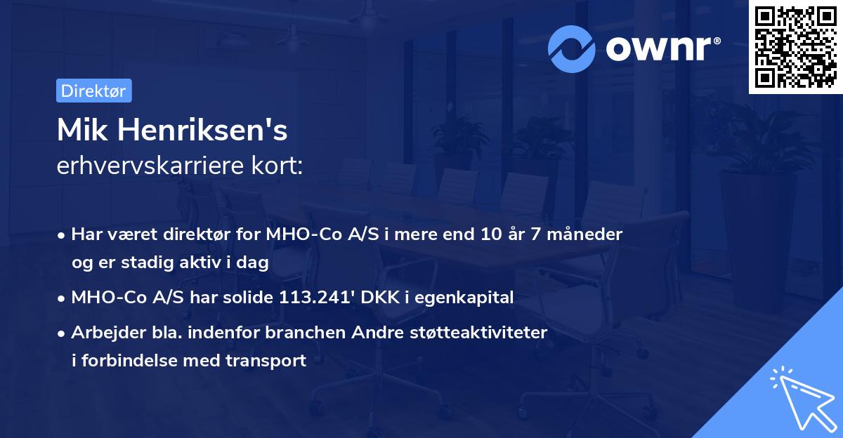 Mik Henriksen's erhvervskarriere kort