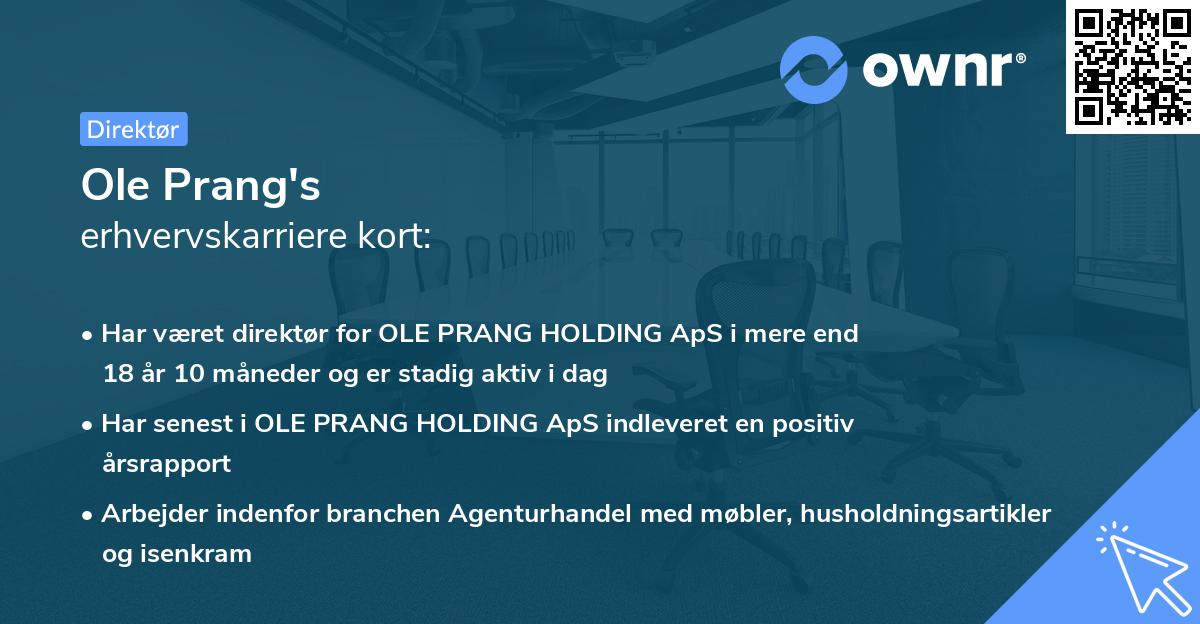 Ole Prang's erhvervskarriere kort