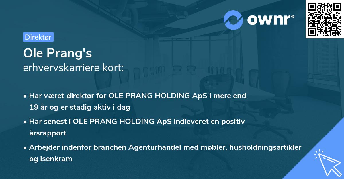 Ole Prang's erhvervskarriere kort