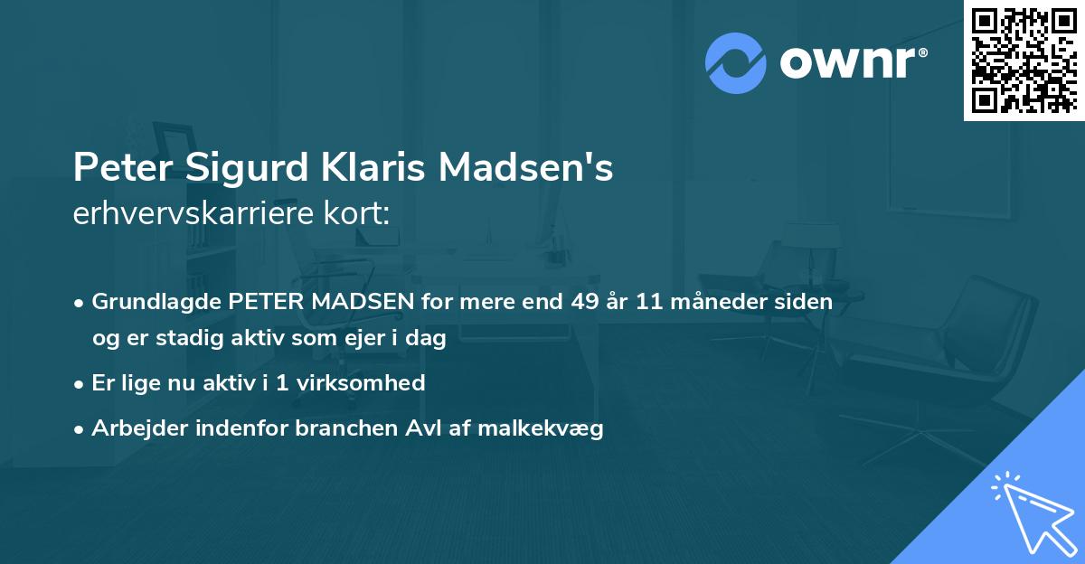 Peter Sigurd Klaris Madsen's erhvervskarriere kort