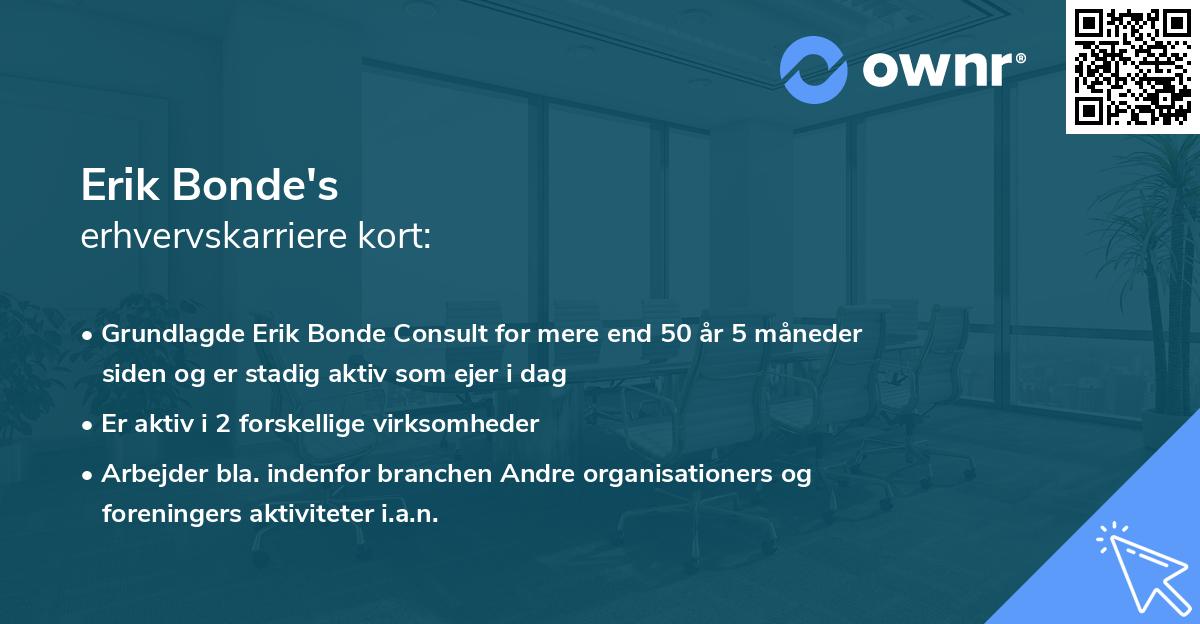 Erik Bonde's erhvervskarriere kort