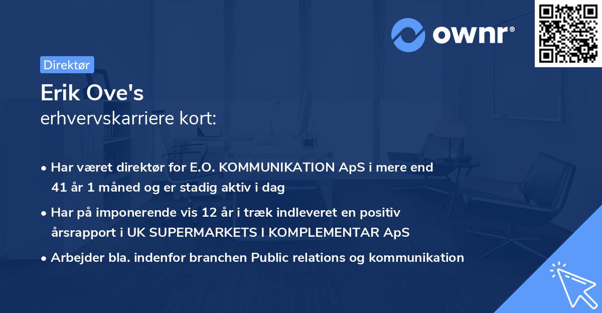 Erik Ove's erhvervskarriere kort