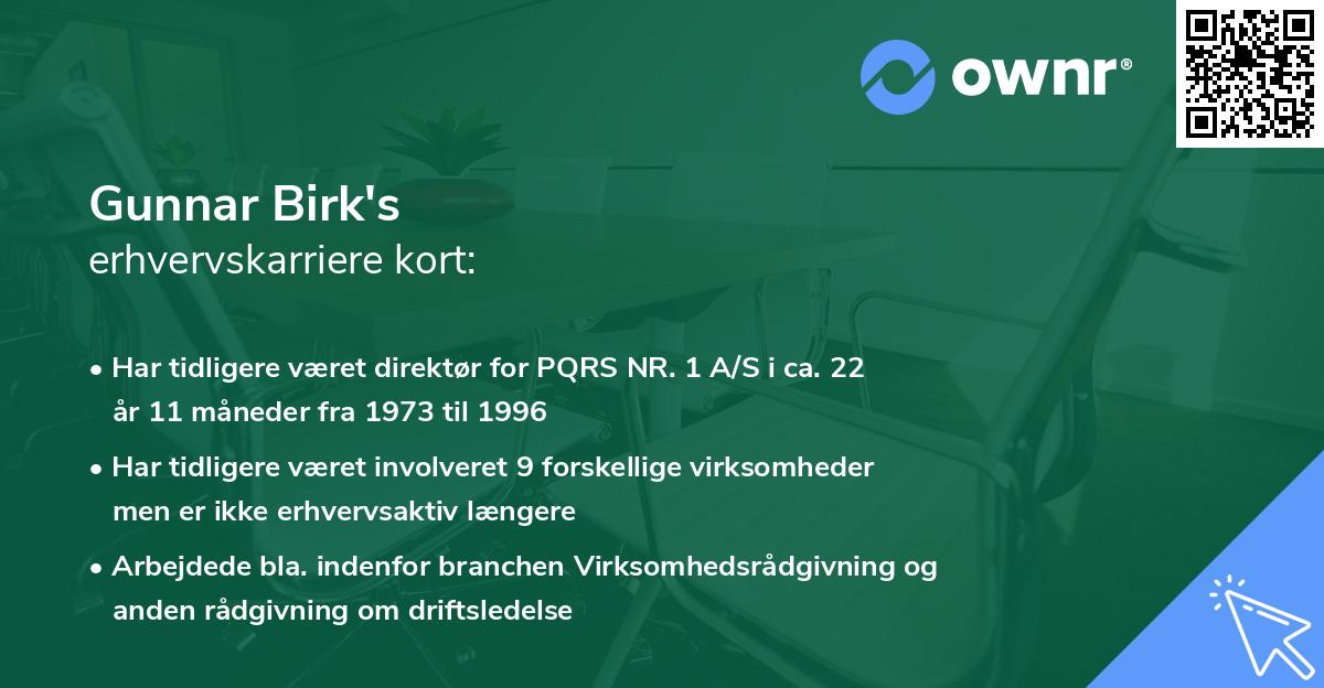 Gunnar Birk's erhvervskarriere kort