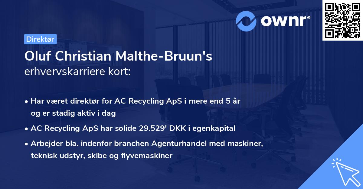 Oluf Christian Malthe-Bruun's erhvervskarriere kort