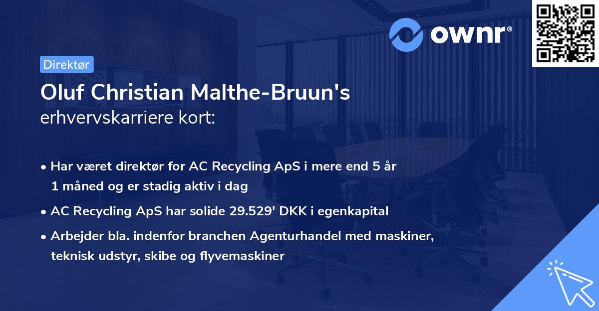 Oluf Christian Malthe-Bruun's erhvervskarriere kort