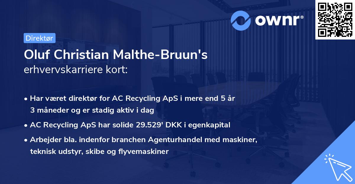 Oluf Christian Malthe-Bruun's erhvervskarriere kort