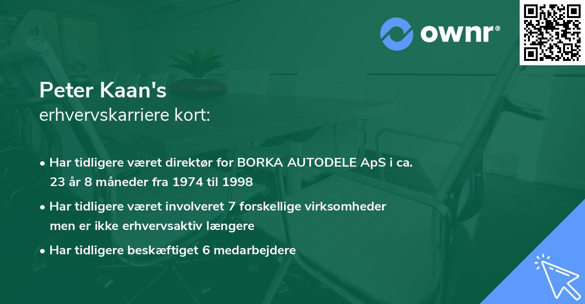 Peter Kaan's erhvervskarriere kort