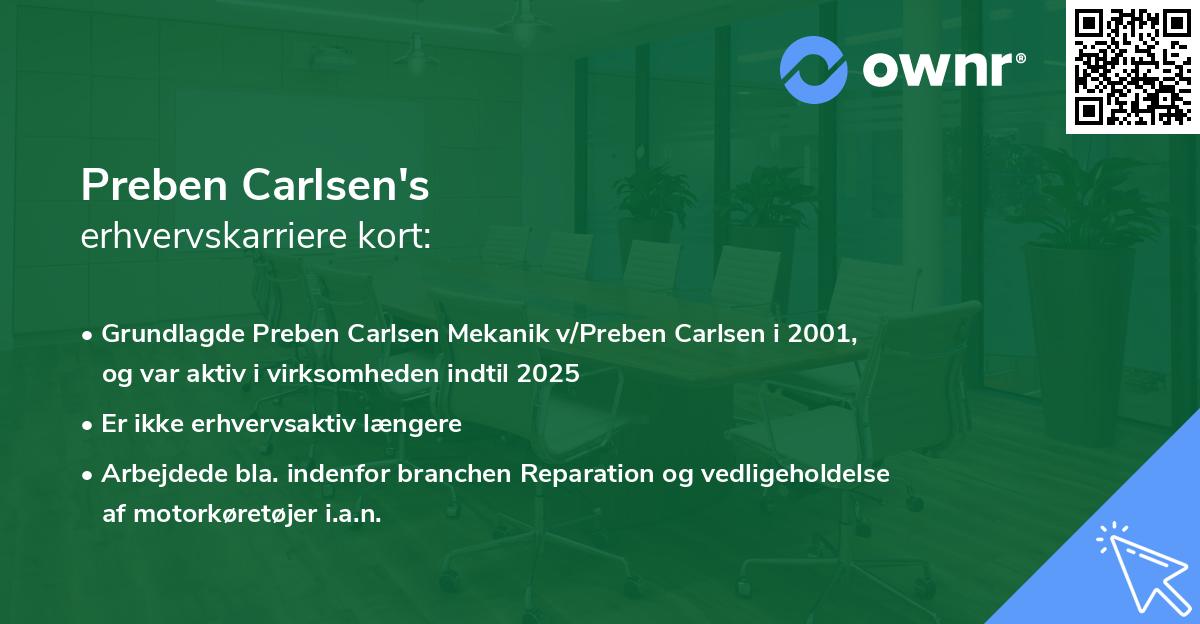Preben Carlsen's erhvervskarriere kort