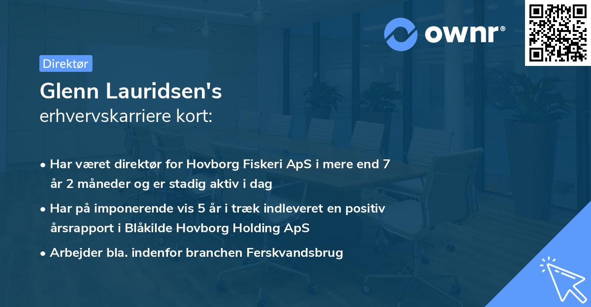 Glenn Lauridsen's erhvervskarriere kort