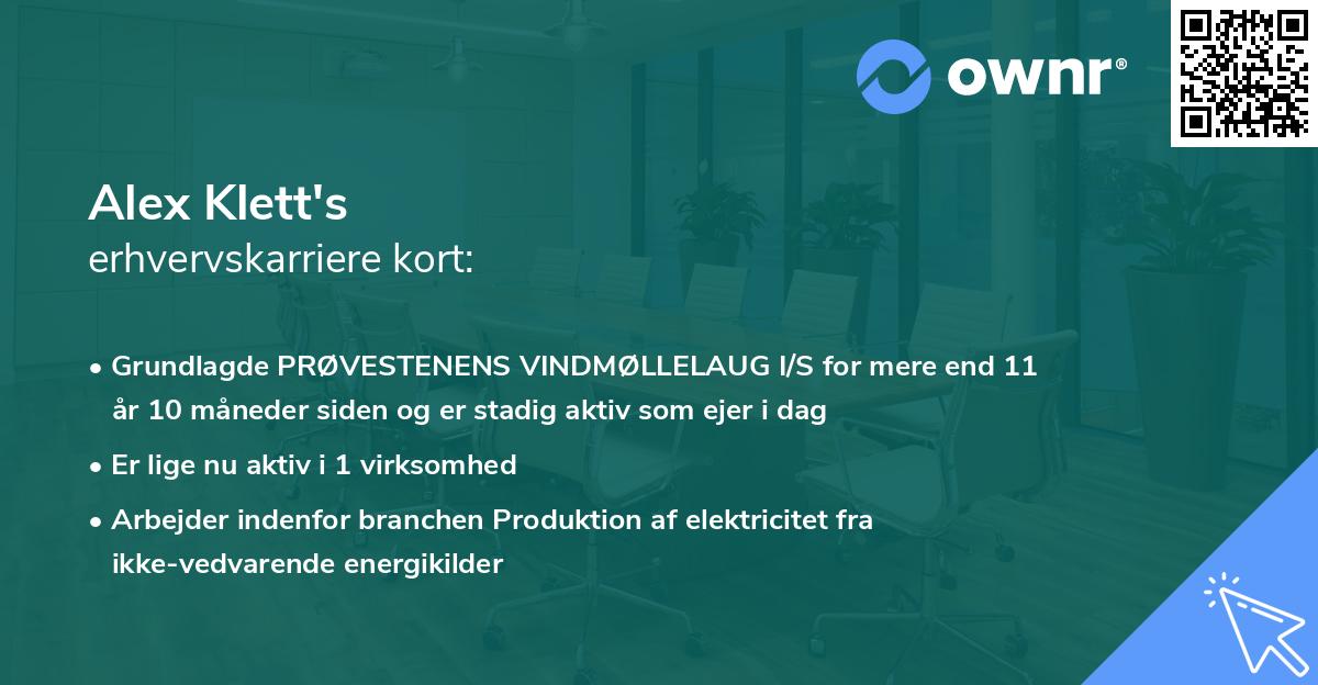 Alex Klett's erhvervskarriere kort