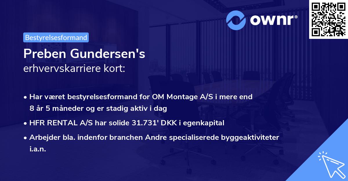 Preben Gundersen's erhvervskarriere kort