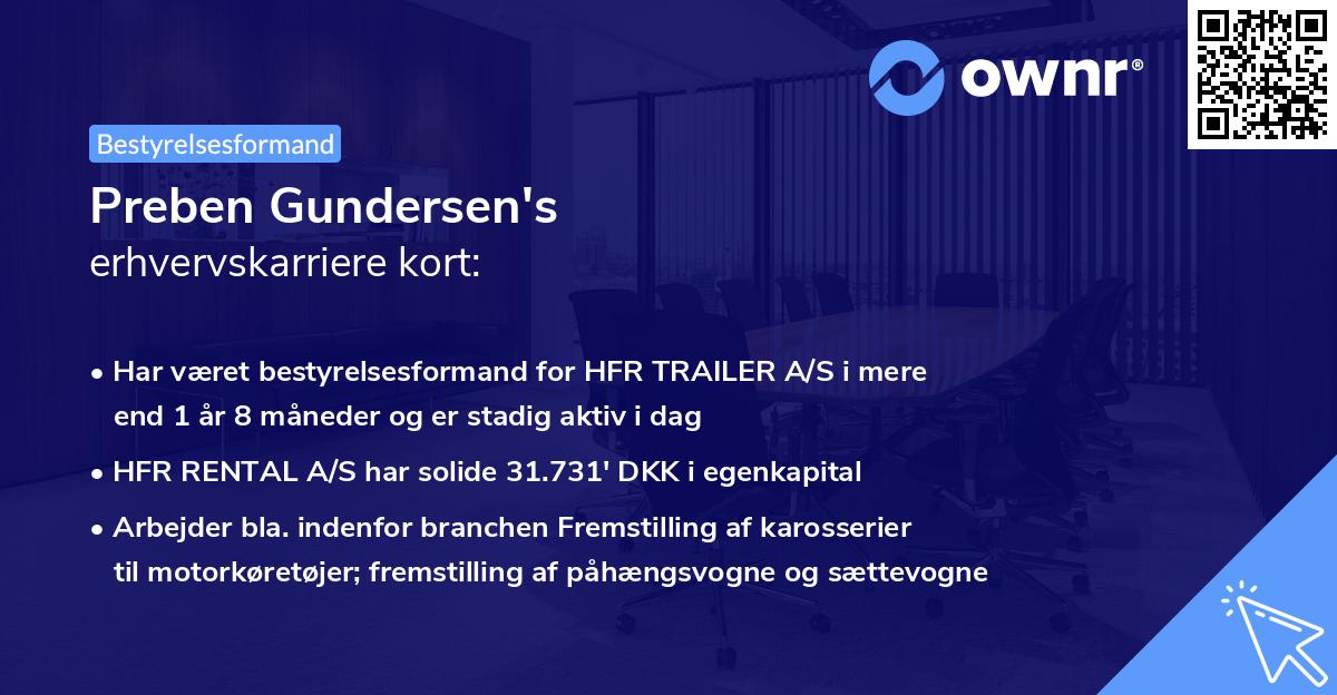 Preben Gundersen's erhvervskarriere kort