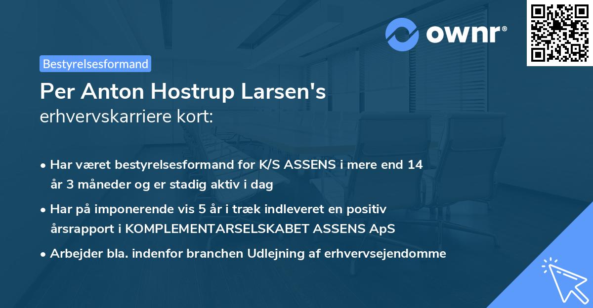 Per Anton Hostrup Larsen's erhvervskarriere kort