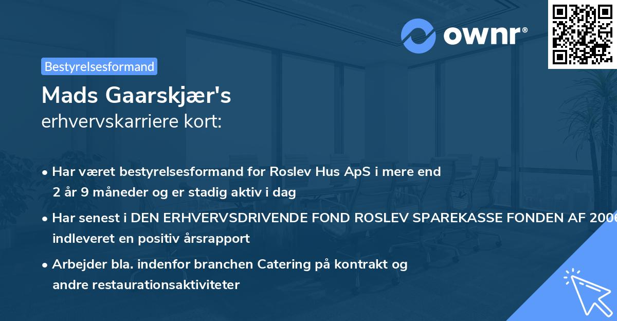 Mads Gaarskjær's erhvervskarriere kort