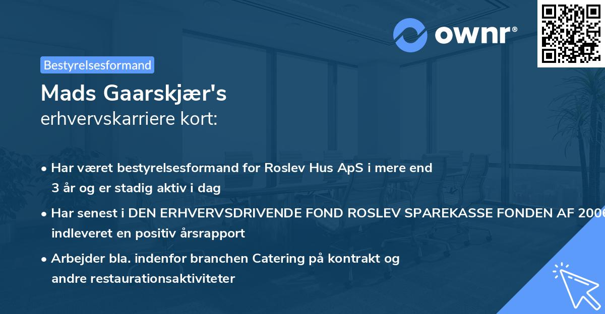 Mads Gaarskjær's erhvervskarriere kort