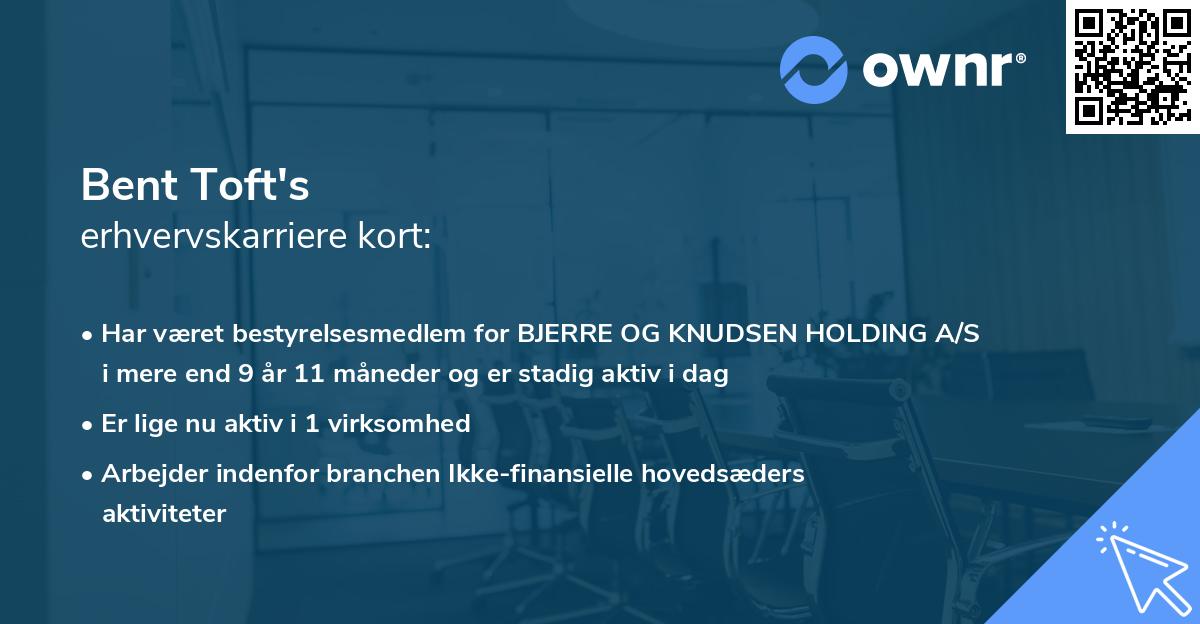 Bent Toft's erhvervskarriere kort