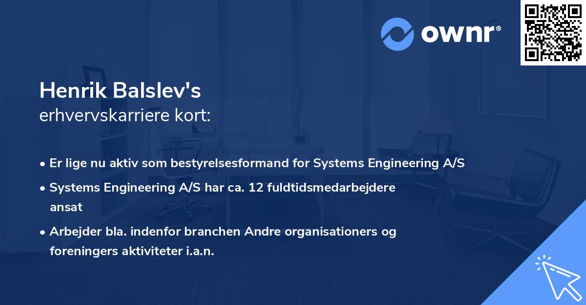 Henrik Balslev's erhvervskarriere kort