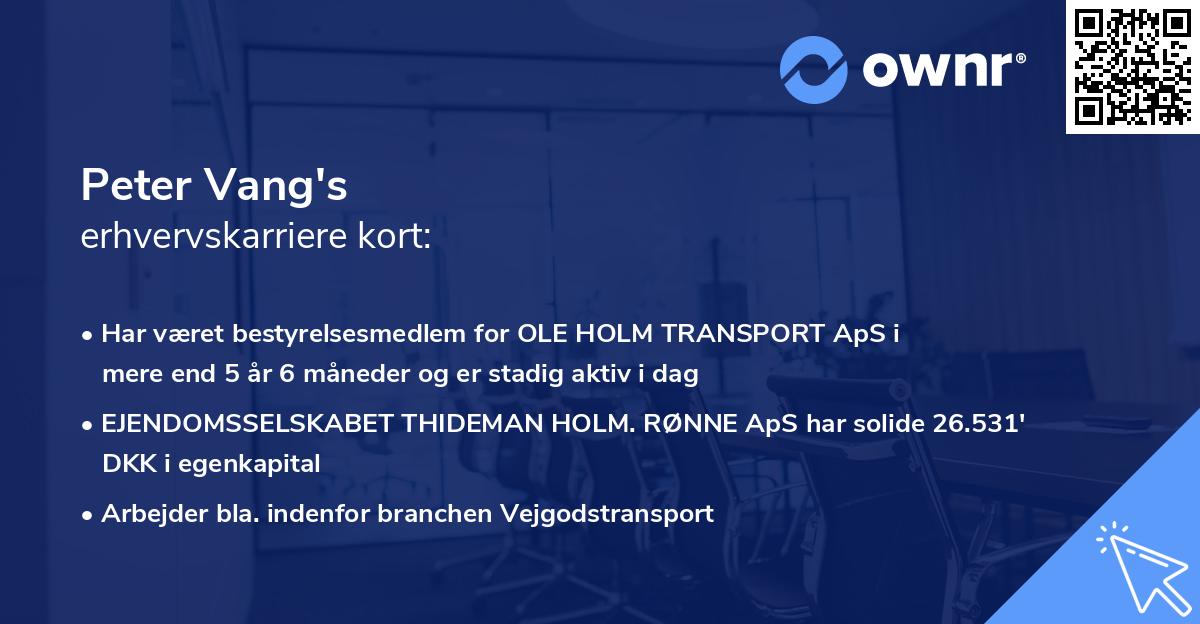 Peter Vang's erhvervskarriere kort