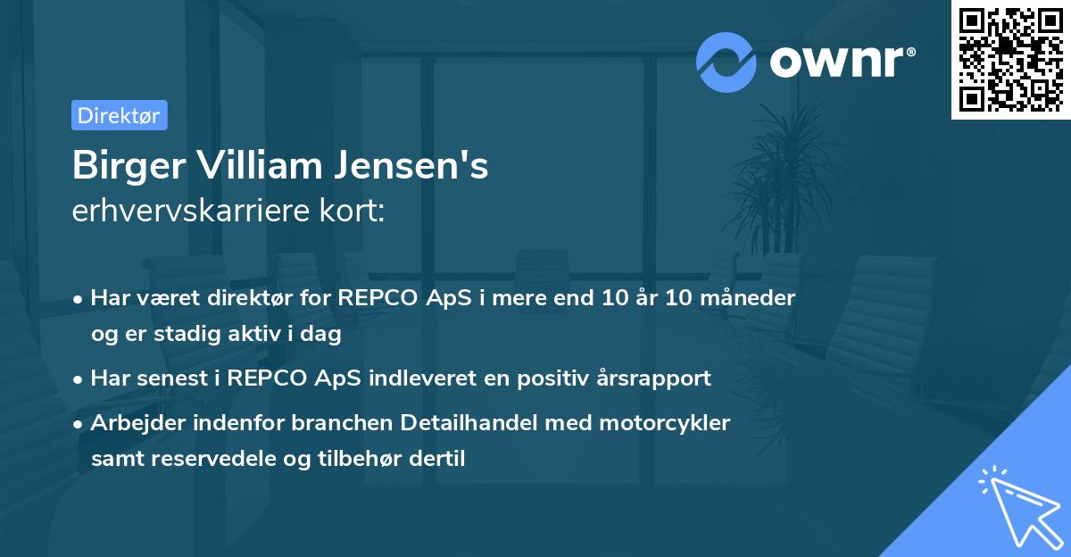 Birger Villiam Jensen's erhvervskarriere kort