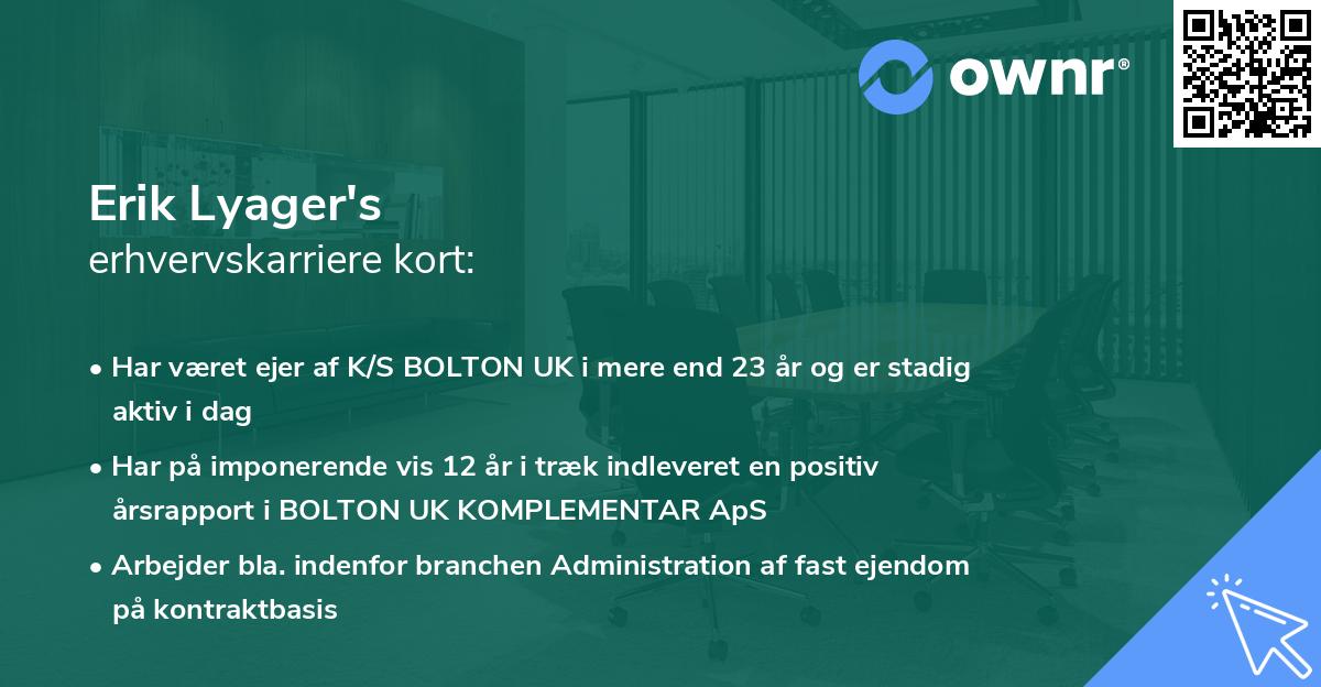 Erik Lyager's erhvervskarriere kort