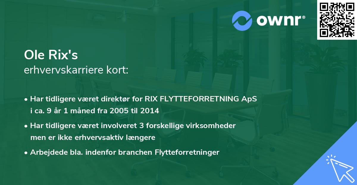 Ole Rix's erhvervskarriere kort