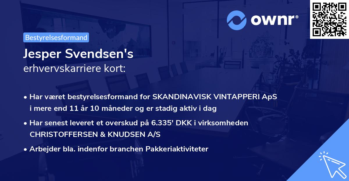 Jesper Svendsen's erhvervskarriere kort