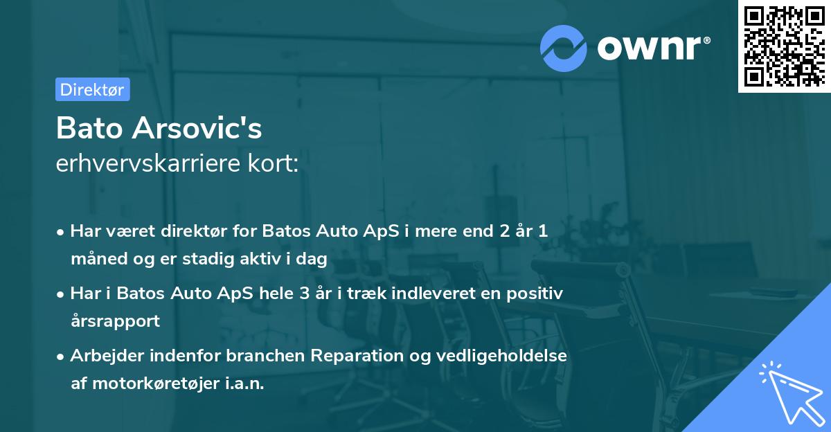 Bato Arsovic's erhvervskarriere kort