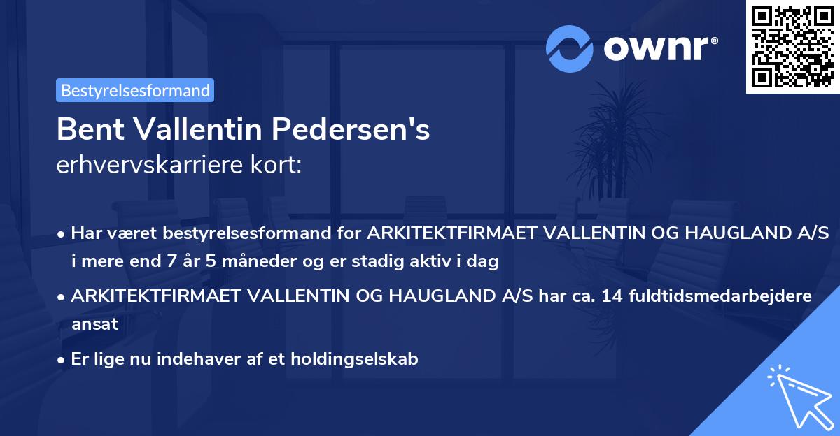 Bent Vallentin Pedersen's erhvervskarriere kort