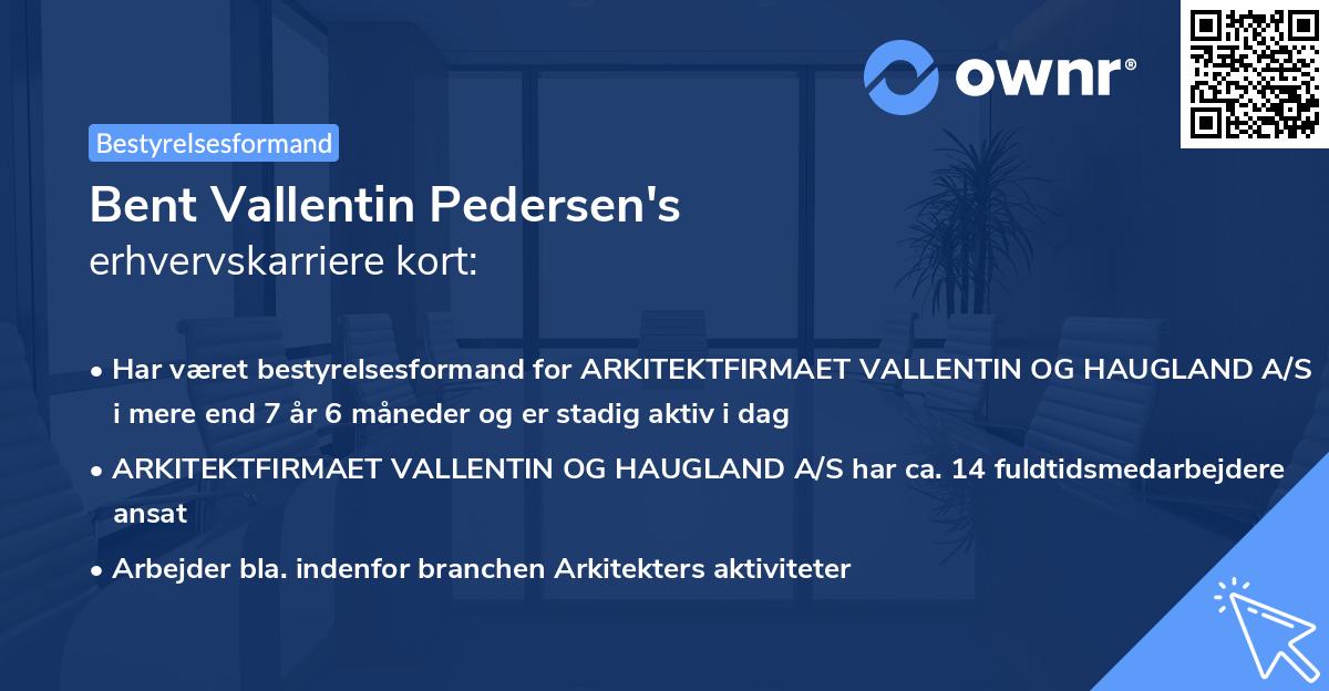 Bent Vallentin Pedersen's erhvervskarriere kort