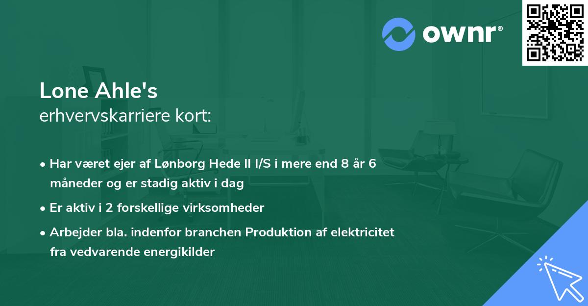 Lone Ahle's erhvervskarriere kort