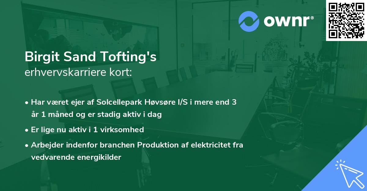 Birgit Sand Tofting's erhvervskarriere kort