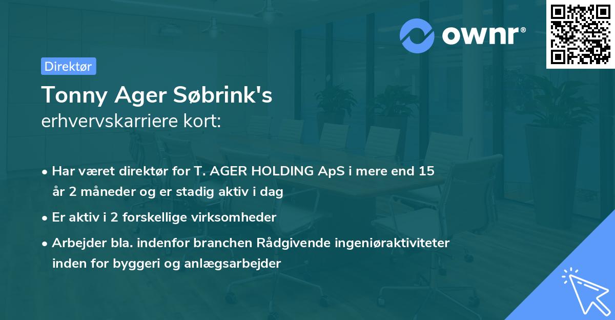 Tonny Ager Søbrink's erhvervskarriere kort
