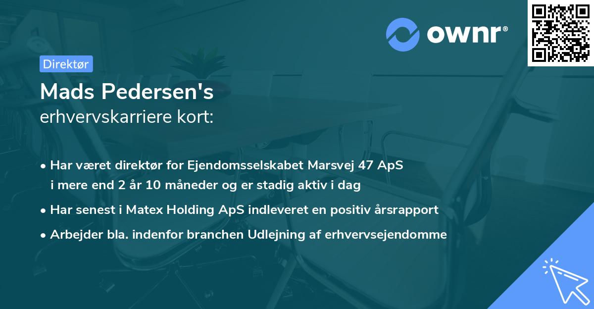 Mads Pedersen's erhvervskarriere kort