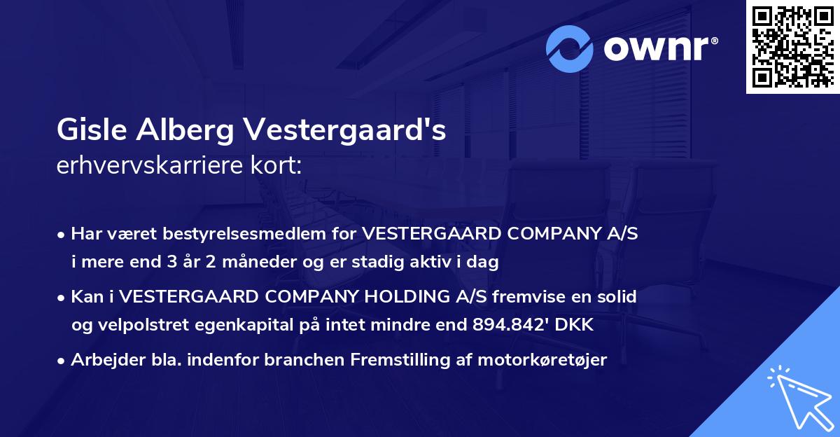 Gisle Alberg Vestergaard's erhvervskarriere kort