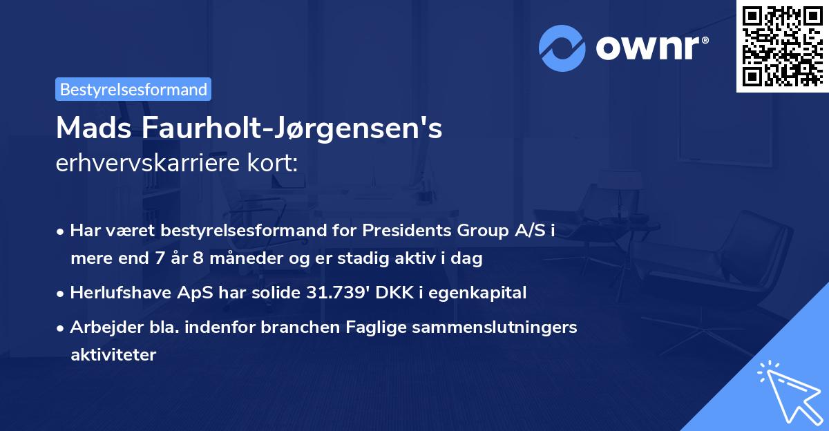 Mads Faurholt-Jørgensen's erhvervskarriere kort