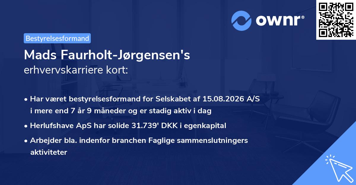 Mads Faurholt-Jørgensen's erhvervskarriere kort