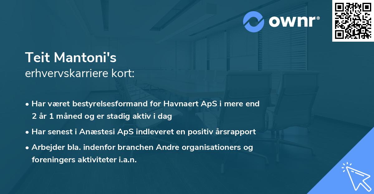 Teit Mantoni's erhvervskarriere kort