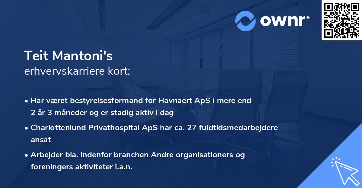Teit Mantoni's erhvervskarriere kort